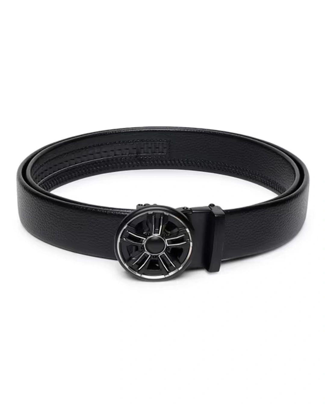 Black Leather Circular Buckle Belt
