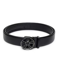 Black Leather Circular Buckle Belt