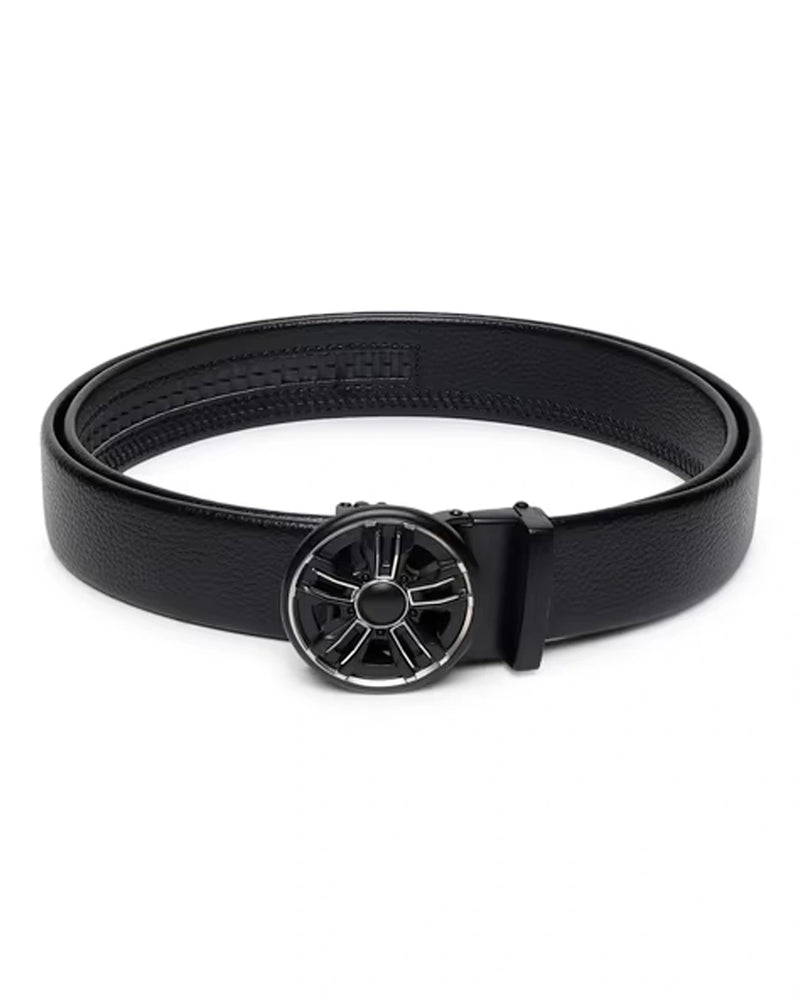 Black Leather Circular Buckle Belt