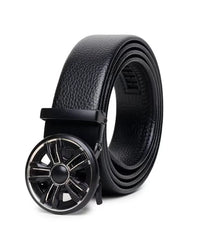 Black Leather Circular Buckle Belt