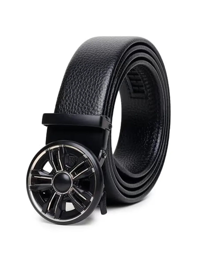 Black Leather Circular Buckle Belt