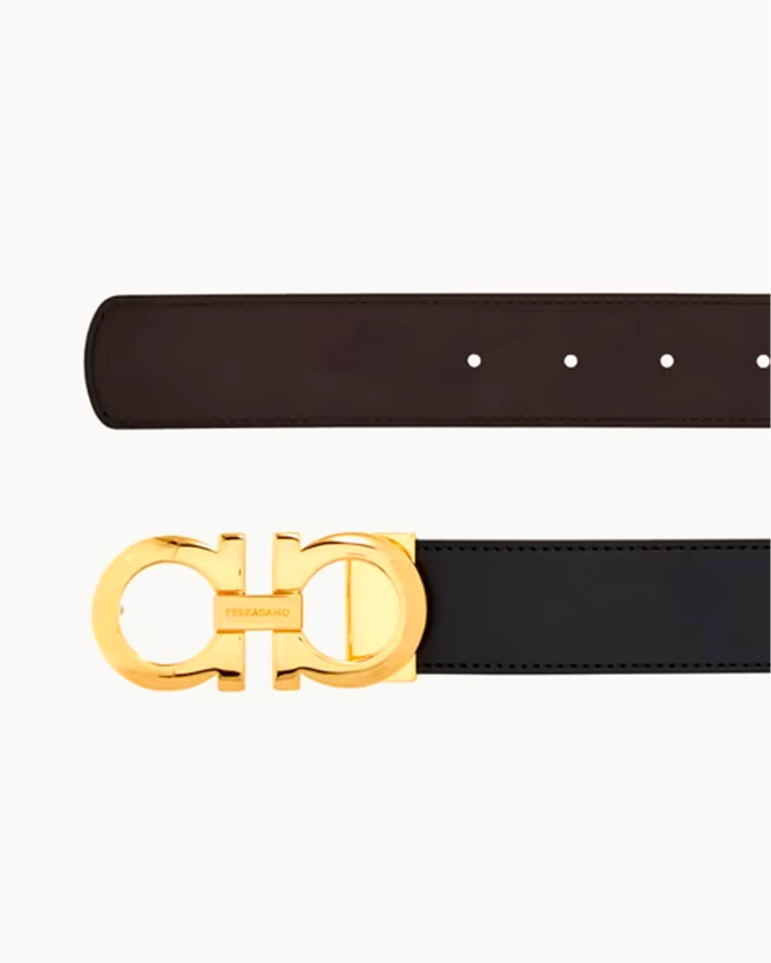 Black Leather Gold Double Ring Buckle Belt