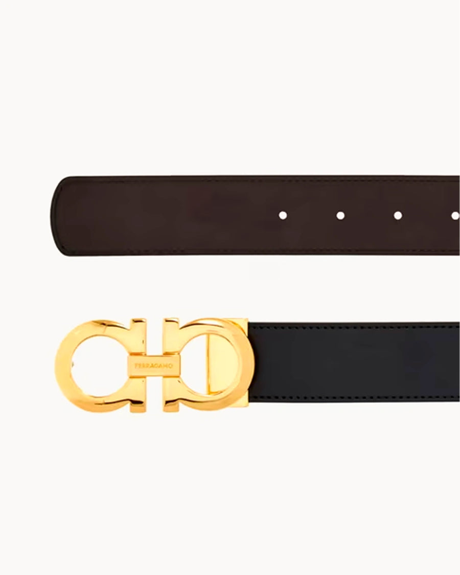 Black Leather Gold Double Ring Buckle Belt - Desire by Bharat Ahuja